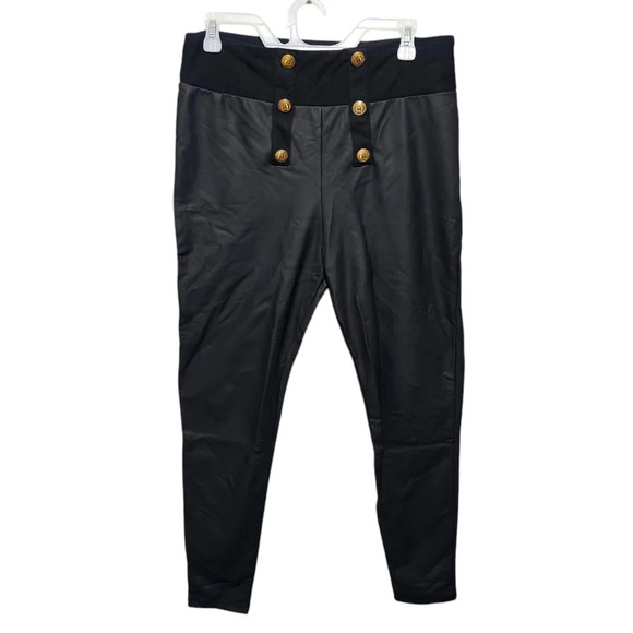 River Island High Rise Button Front Faux-Leather Leggings Black Size US 10 - Picture 1 of 9